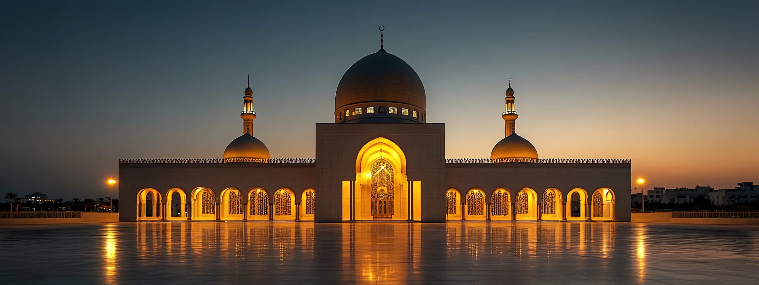 Mosque interior at sunset